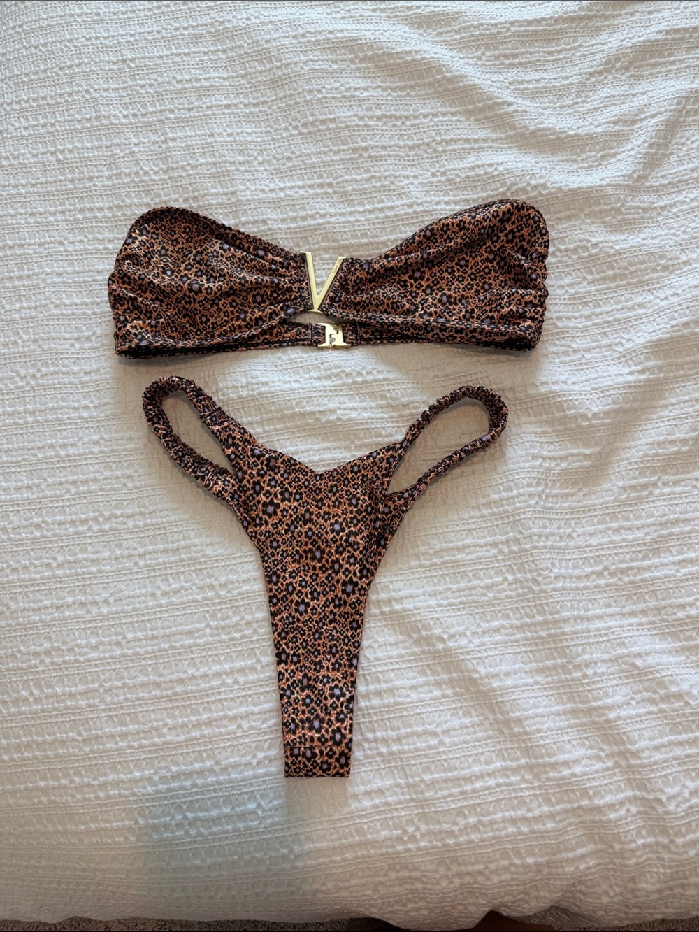 Kulani Kinis Leopard-Print Bandeau Bikini in Brown and Black